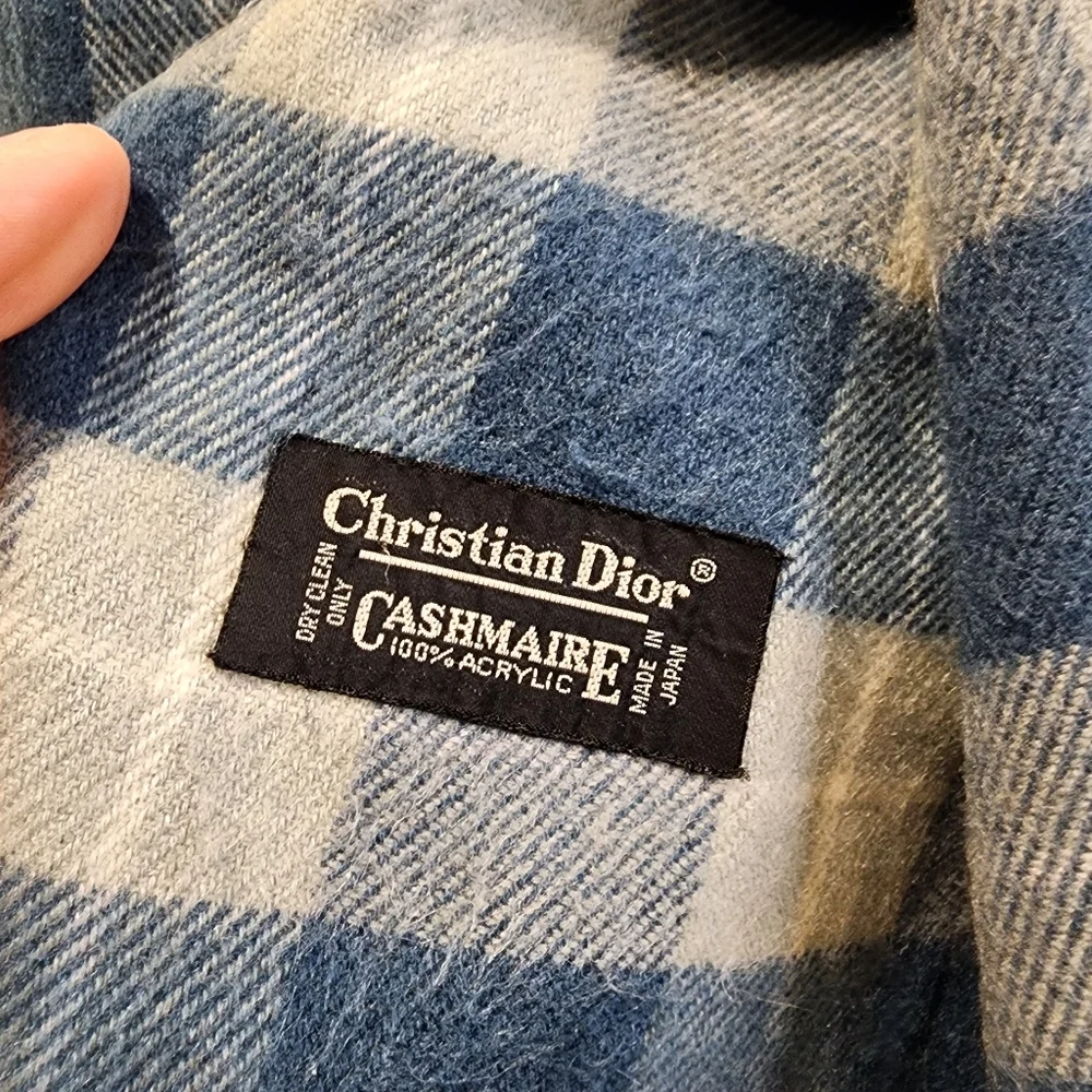 CHRISTIAN DIOR Blue and White Plaid Scarf